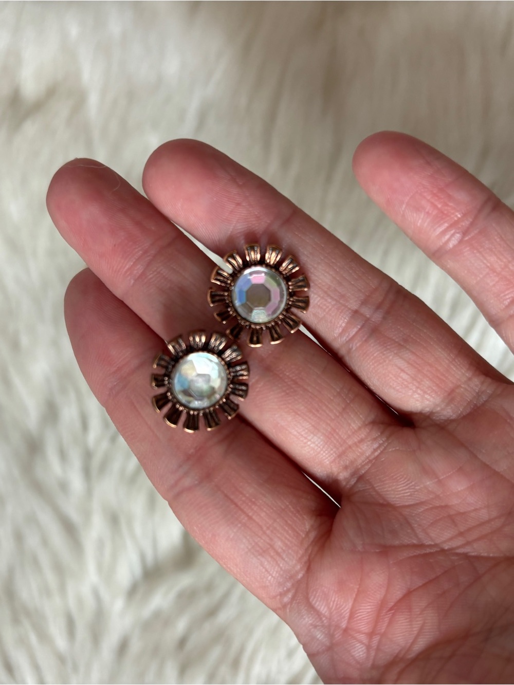 Boho Rustic Gold Tone Flower Rhinestone Stud Earrings